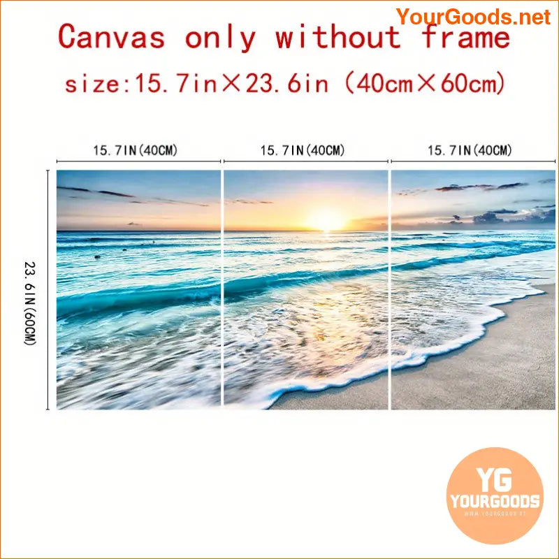 3 pcs Modern Wave Beach Sunset Canvas Art - YourGoods Online Shop