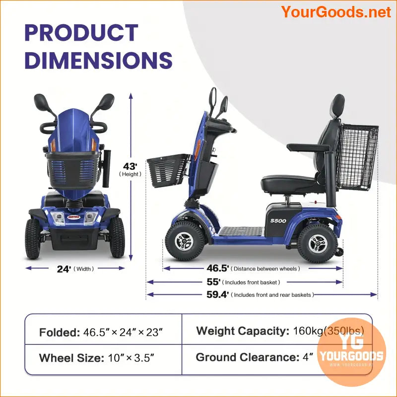 350lbs Capacity 4Wheel Electric Scooter for Seniors - YourGoods Online Shop