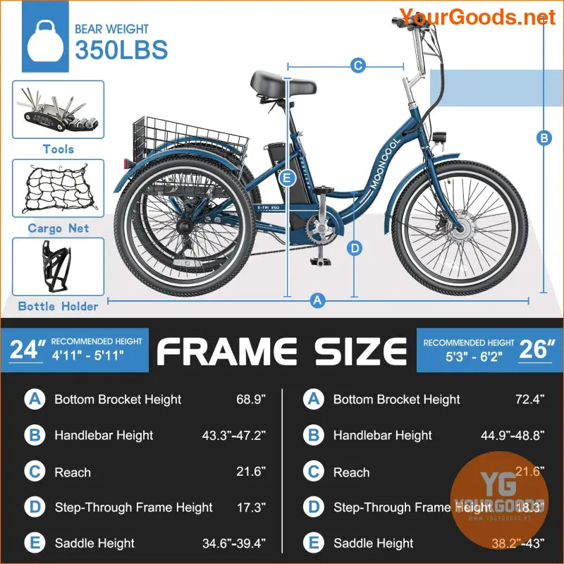 350W 36V 7Speed Adult Electric Tricycle with Basket - YourGoods Online Shop