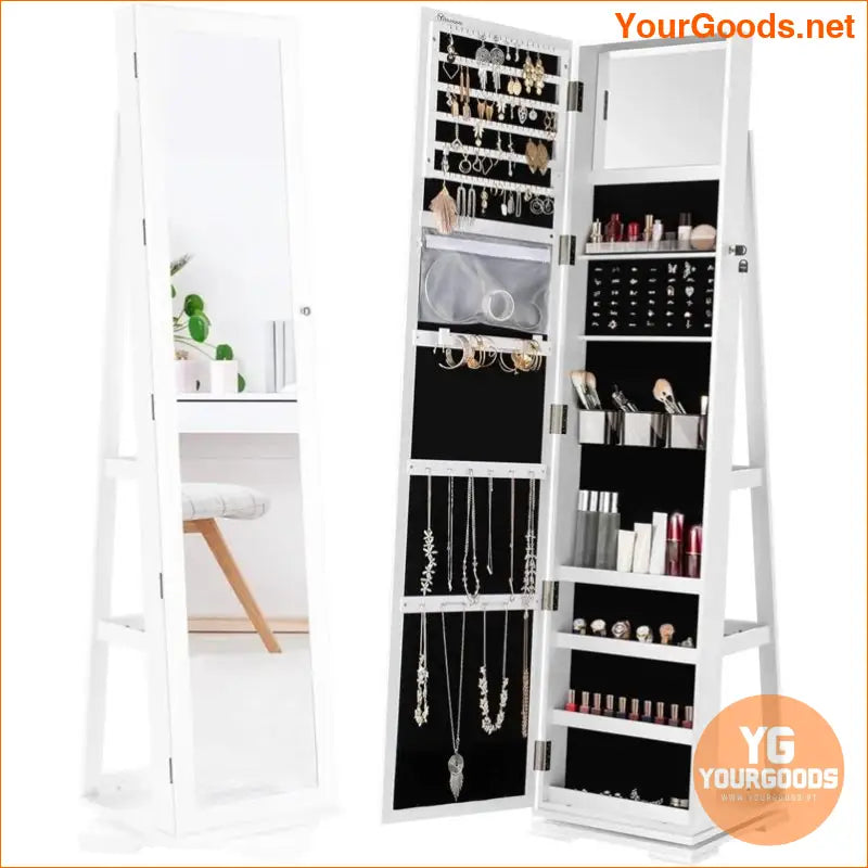 360 Lockable Jewelry Armoire with Mirror Shelves - YourGoods Online Shop