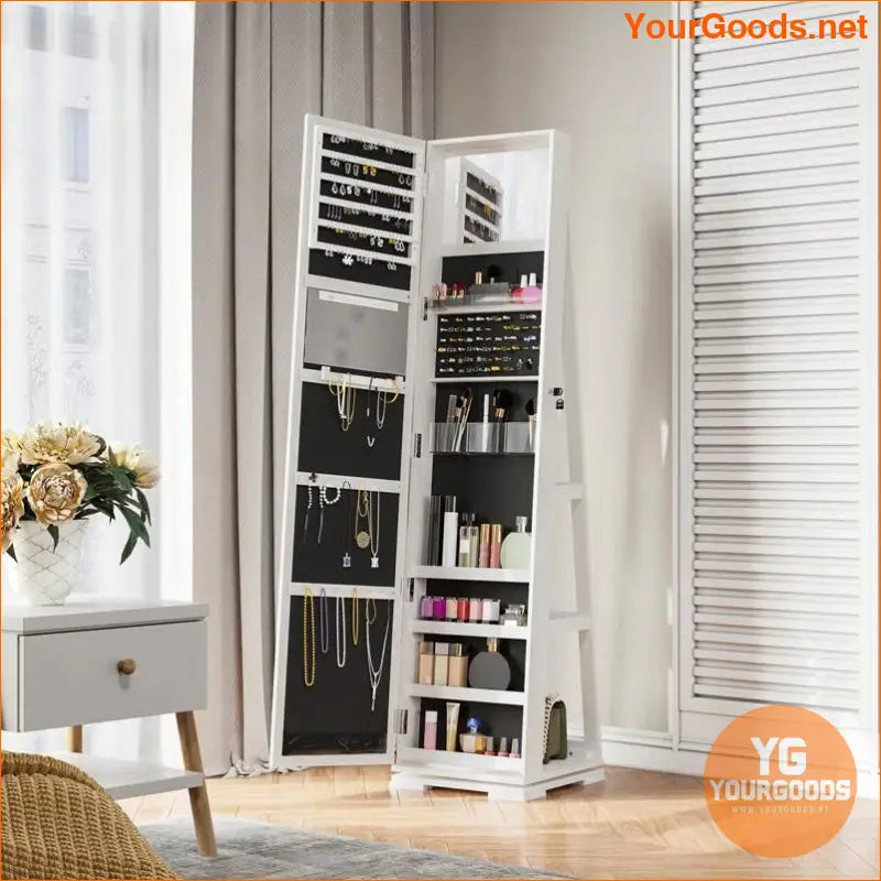 360 Lockable Jewelry Armoire with Mirror Shelves - YourGoods Online Shop