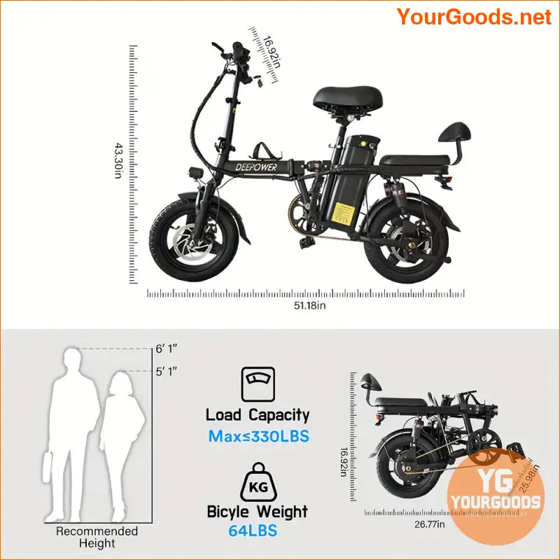 400W Folding High Carbon Electric Bike with Removable Battery - YourGoods Online Shop