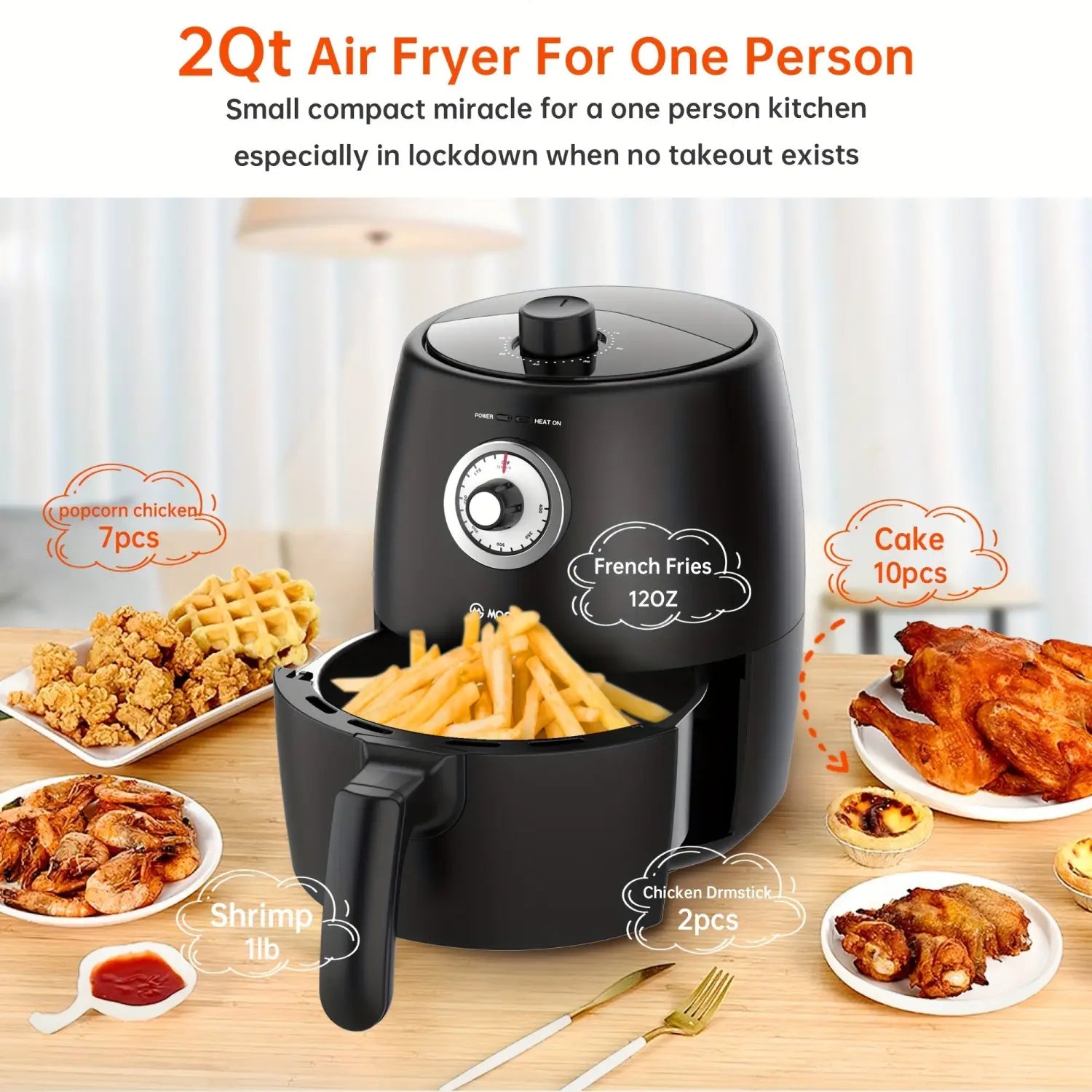 Air Fryer MOOSOO compacto com 50 forros e 100 receitas