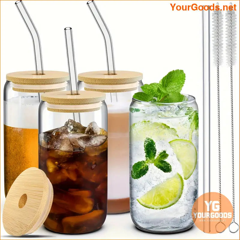 4Pcs 16 Oz Insulated Borosilicate Glass Can Shaped Tumblers with Bamboo Lids and Glass Straws - YourGoods Online Shop