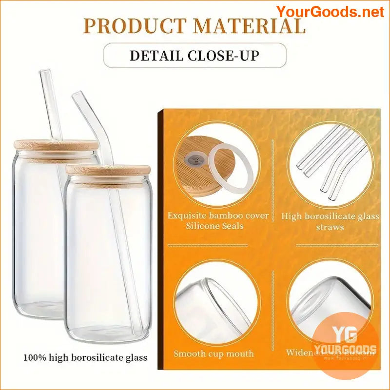 4Pcs 16 Oz Insulated Borosilicate Glass Can Shaped Tumblers with Bamboo Lids and Glass Straws - YourGoods Online Shop