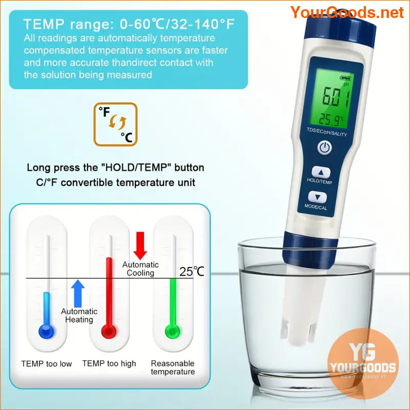 5 in 1 Digital Pool Salt PH Tester - YourGoods Online Shop