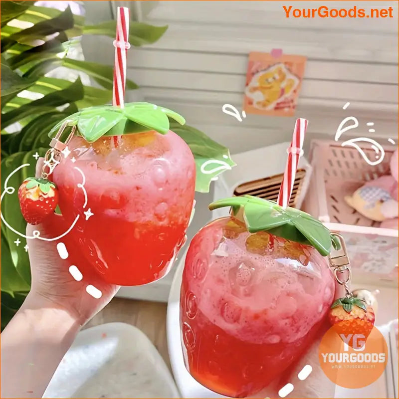 500ml Strawberry Shaped Juice Bottle SpillProof Portable - YourGoods Online Shop