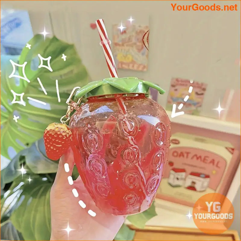 500ml Strawberry Shaped Juice Bottle SpillProof Portable - YourGoods Online Shop