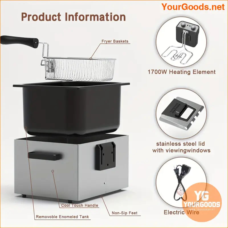 5L Commercial Electric Deep Fryer with 3 Baskets 1800W - YourGoods Online Shop