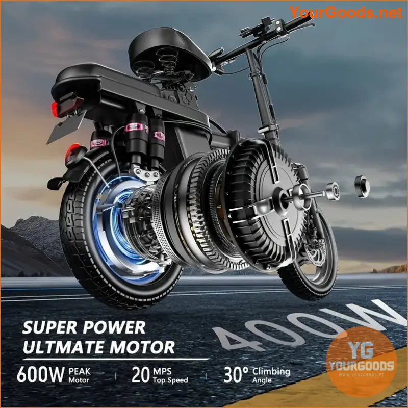 600W Peak Folding Electric Bike 20 MPH 30 Miles 14 Tires - YourGoods Online Shop