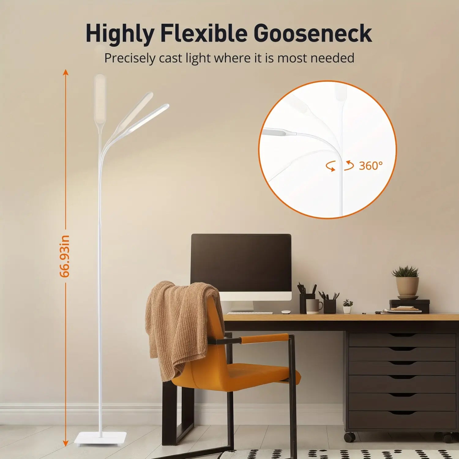 4 Level Dimmable LED Floor Lamp with Gooseneck Adjustability