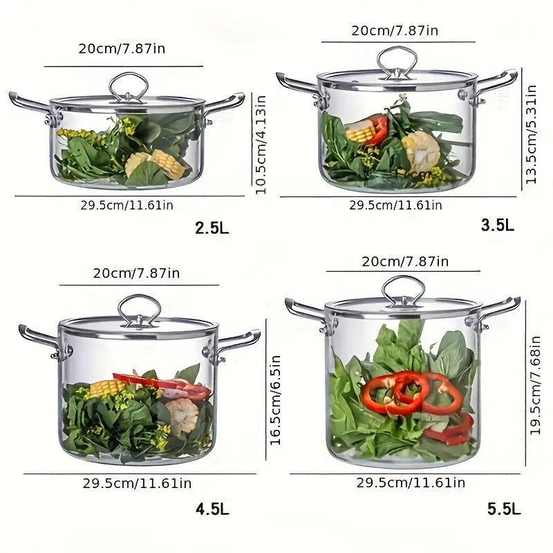 Olla para sopa de vidrio de borosilicato de gran capacidad con tapa