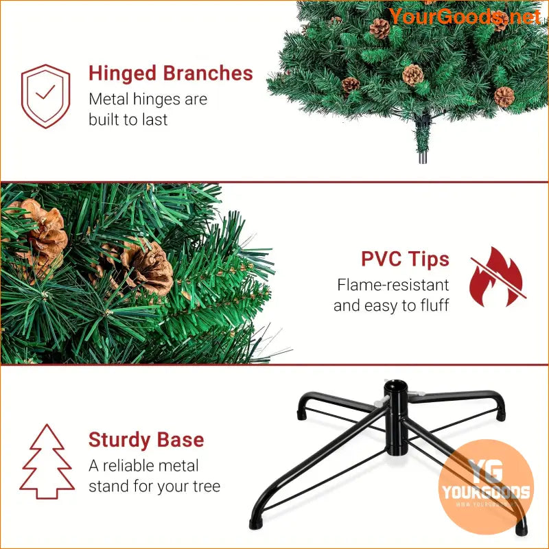 6ft Artificial Christmas Tree with Pine Cones - YourGoods Online Shop