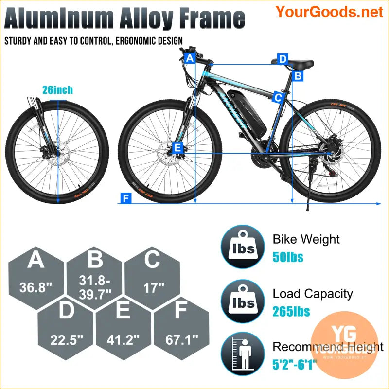 750W 26 Electric Mountain Bike 50 Mile Range 20 MPH - YourGoods Online Shop