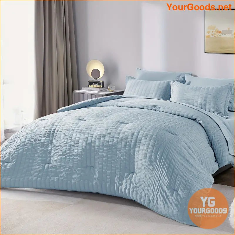 7Piece Hypoallergenic Seersucker Bedding Set AllSeason Comfort - YourGoods Online Shop