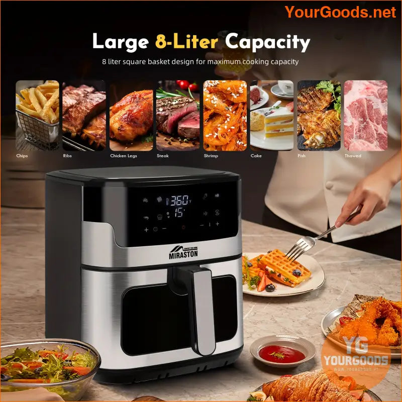 8L Touchscreen Air Fryer Multifuncional 8 em 1 Cozinhando Preto