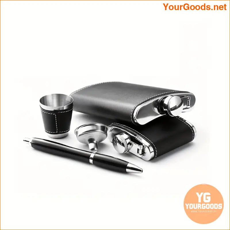 8oz Leather Wrapped Stainless Steel Flask Set with Funnel Glasses - YourGoods Online Shop