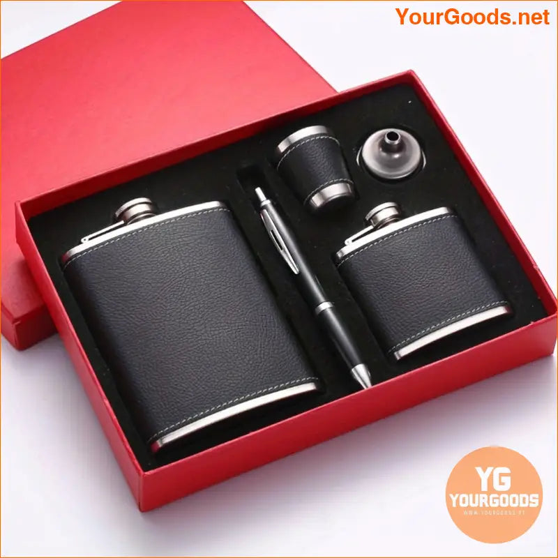 8oz Leather Wrapped Stainless Steel Flask Set with Funnel Glasses - YourGoods Online Shop