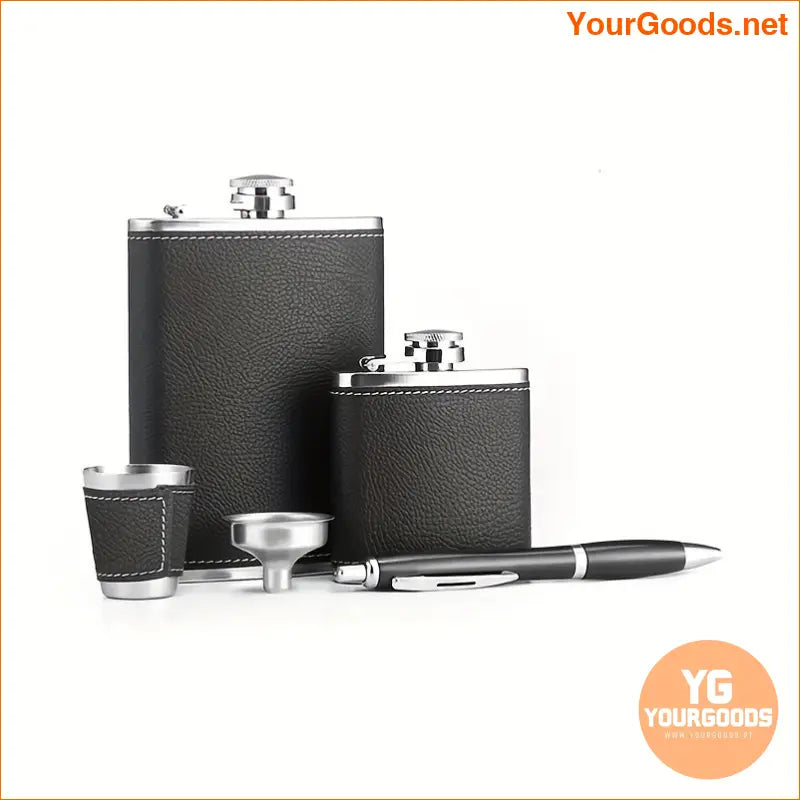 8oz Leather Wrapped Stainless Steel Flask Set with Funnel Glasses - YourGoods Online Shop