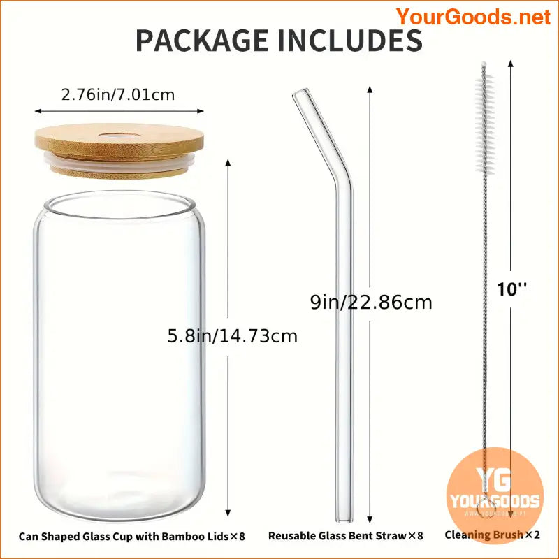 8Pack XL Glass Tumblers with Bamboo Lids Straws - YourGoods Online Shop