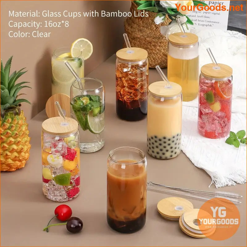 8Pack XL Glass Tumblers with Bamboo Lids Straws - YourGoods Online Shop