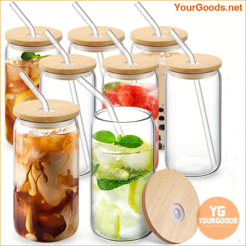 8Pack XL Glass Tumblers with Bamboo Lids Straws - YourGoods Online Shop