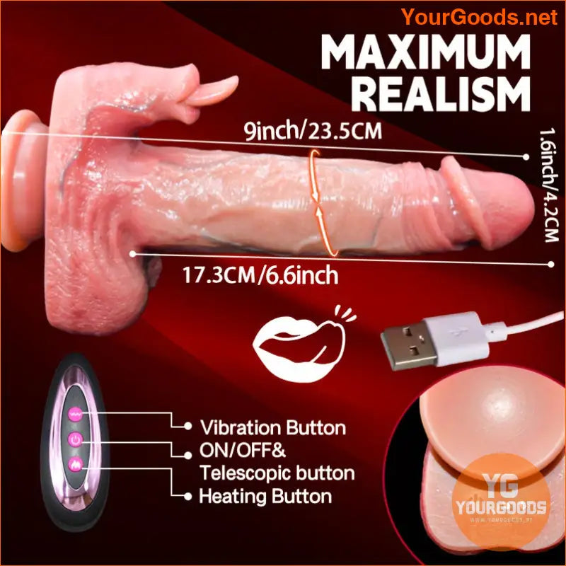 9 Realistic Silicone Dildo with Thrusting Vibrating Heating Functions - YourGoods Online Shop