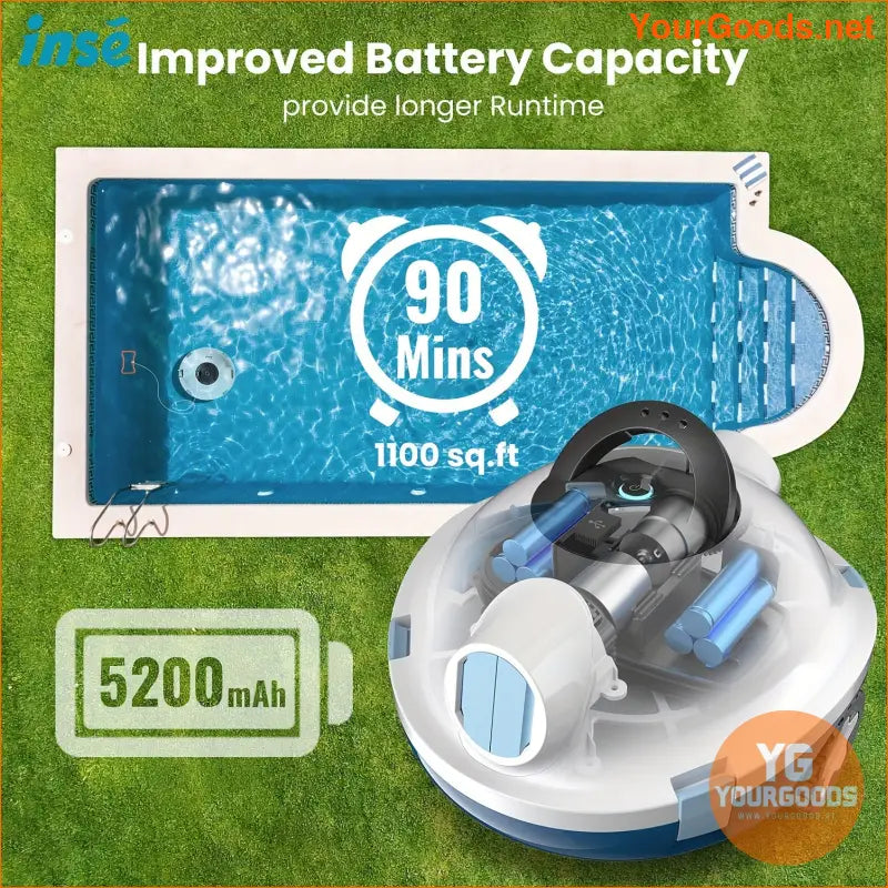 90 Minute INSE Cordless Robotic Pool Cleaner App Controlled Self Parking - YourGoods Online Shop