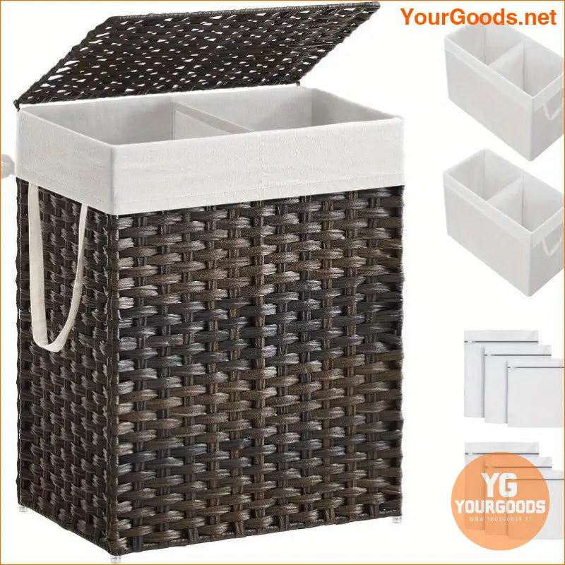 90L Wicker Laundry Hamper with Removable Liners Mesh Bags - YourGoods Online Shop