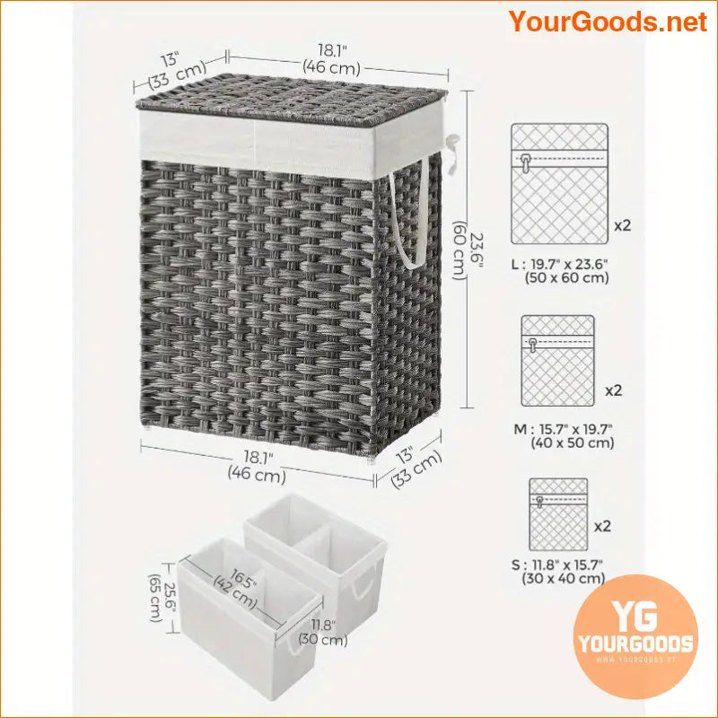 90L Wicker Laundry Hamper with Removable Liners Mesh Bags - YourGoods Online Shop