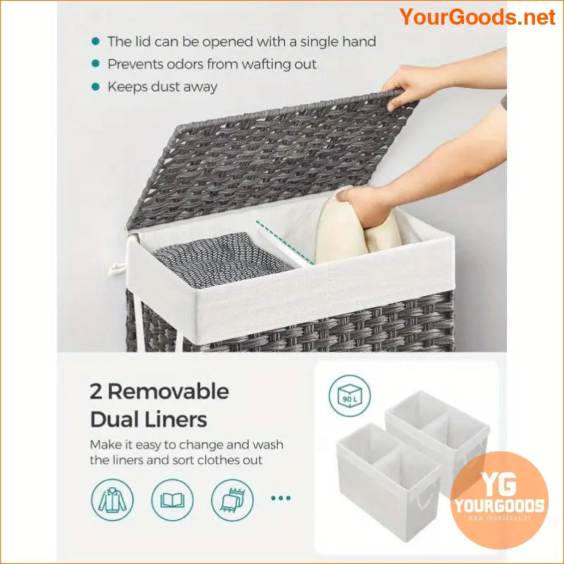 90L Wicker Laundry Hamper with Removable Liners Mesh Bags - YourGoods Online Shop