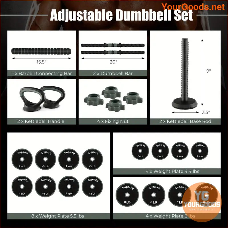 92lbs 4in1 Adjustable Dumbbell Set Pro for Home Gym - YourGoods Online Shop