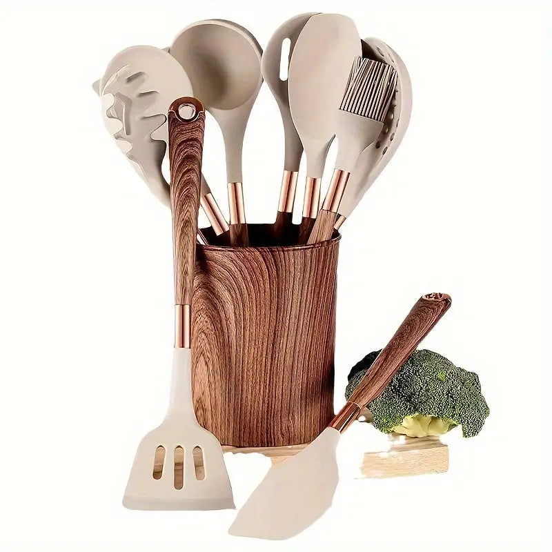 Conjunto de utensílios de cozinha de silicone de 10 peças com suporte