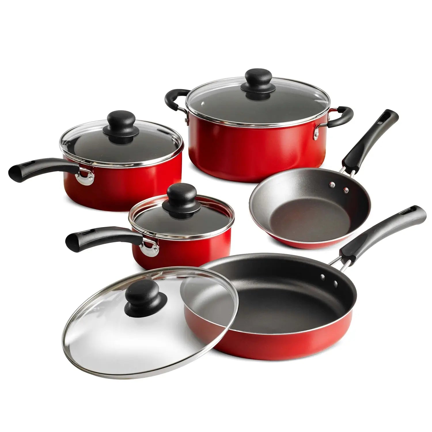 9Piece Red NonStick Cookware Set Durable Easy Clean