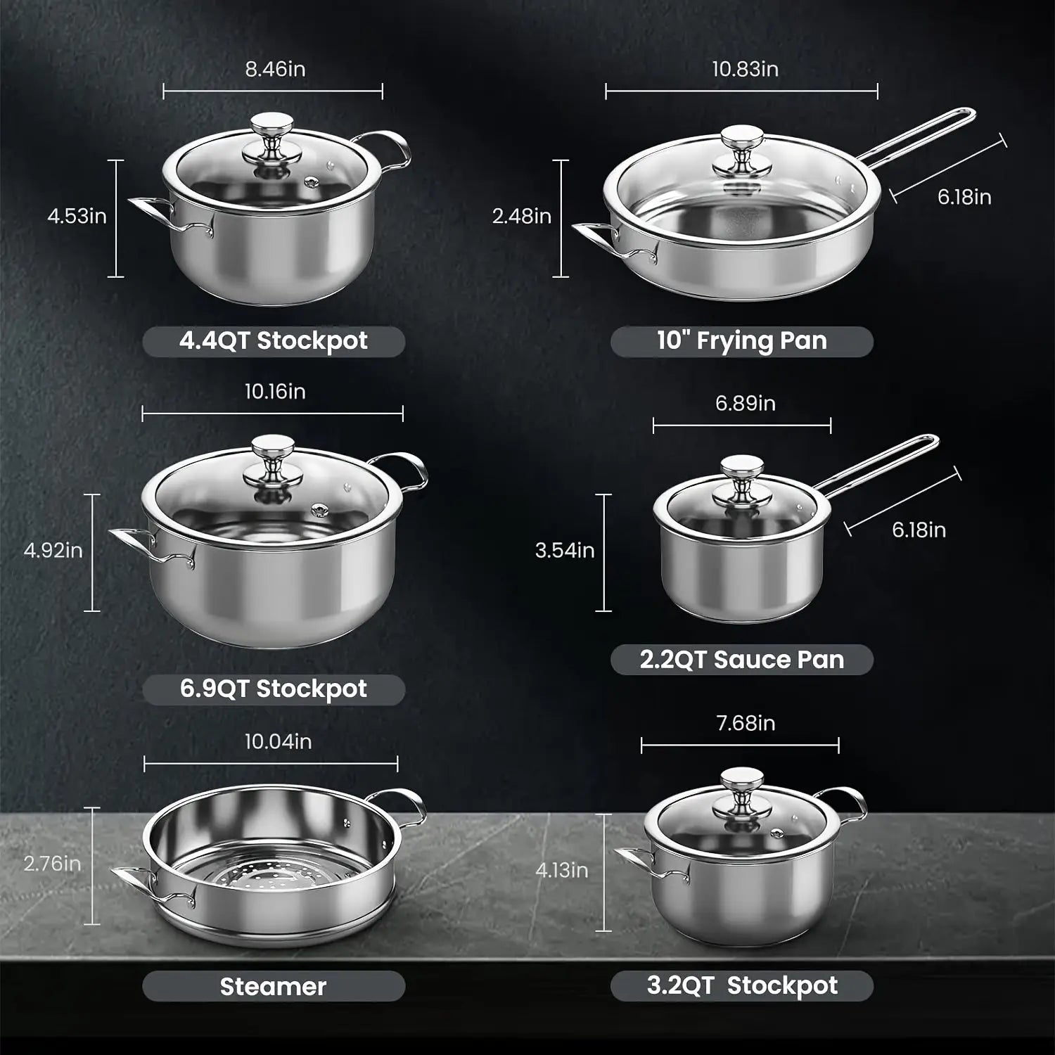 Juego de utensilios de cocina de inducción de acero inoxidable de 11 piezas, de primera calidad, no tóxico