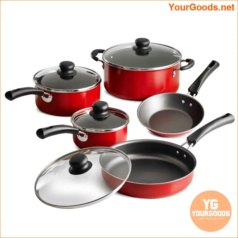 9Piece Red NonStick Cookware Set Durable Easy Clean - YourGoods Online Shop