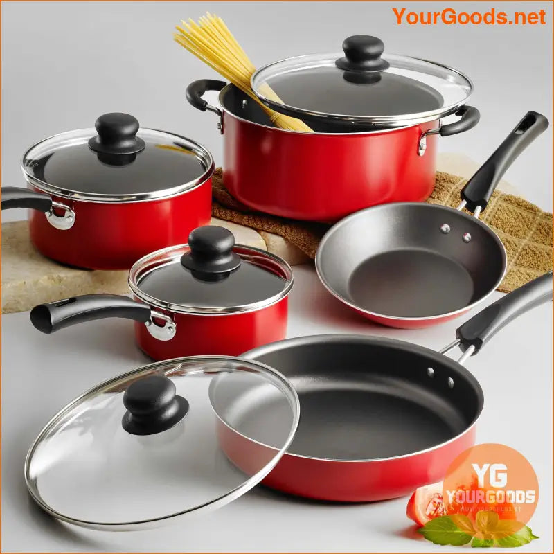 9Piece Red NonStick Cookware Set Durable Easy Clean - YourGoods Online Shop