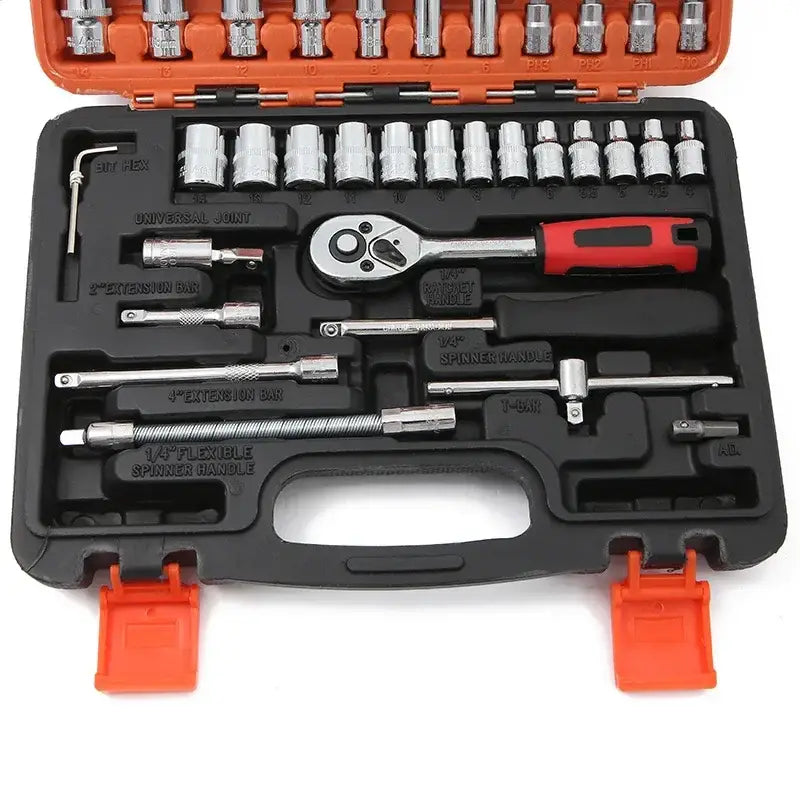 Car Repair Tool Kit 46/53 Piece/Set 1/4-Inch Socket Set Car Repair Tool Ratchet Torque Wrench Combo Auto Repairing Tool Set