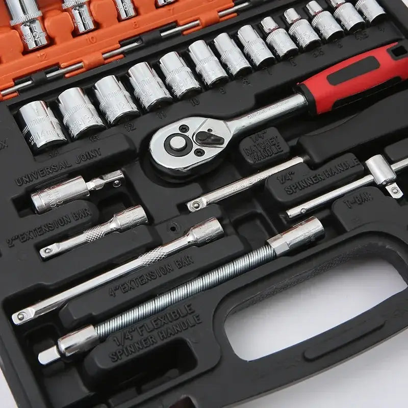 Car Repair Tool Kit 46/53 Piece/Set 1/4-Inch Socket Set Car Repair Tool Ratchet Torque Wrench Combo Auto Repairing Tool Set