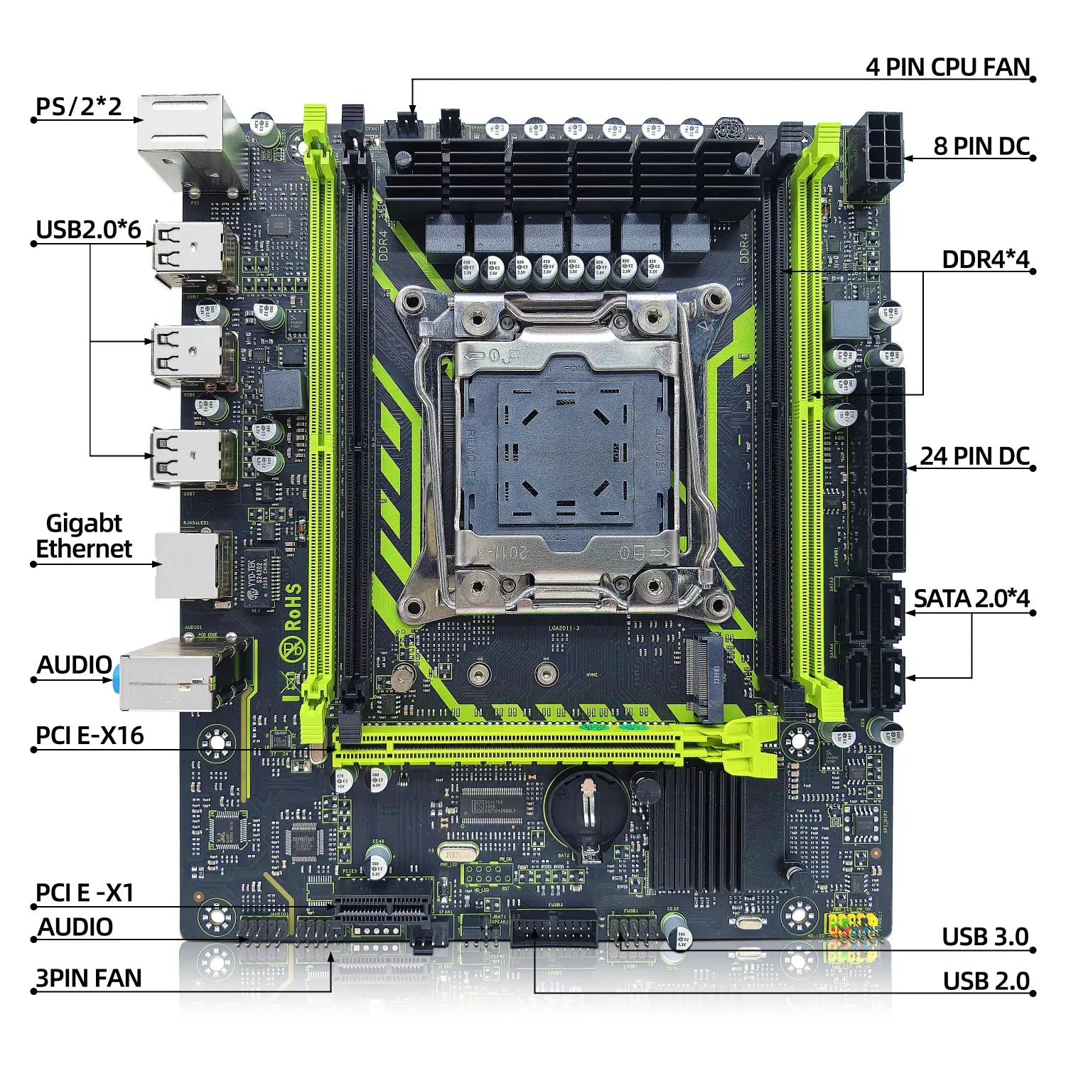 Kit de placa base ZSUS X99-8D4 con CPU LGA2011-3 Xeon E5 2650 V4, memoria RAM DDR4 de 16 GB (1 x 16 GB) a 2133 MHZ, NVME M.2 SATA