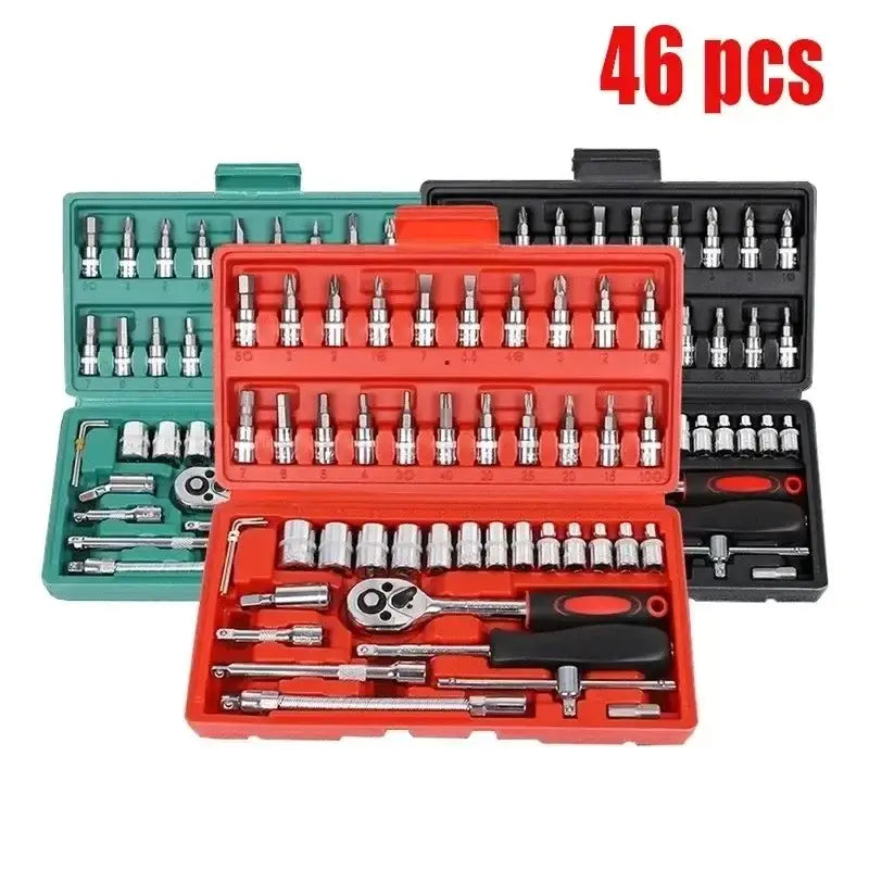 Car Repair Tool Kit 46/53 Piece/Set 1/4-Inch Socket Set Car Repair Tool Ratchet Torque Wrench Combo Auto Repairing Tool Set