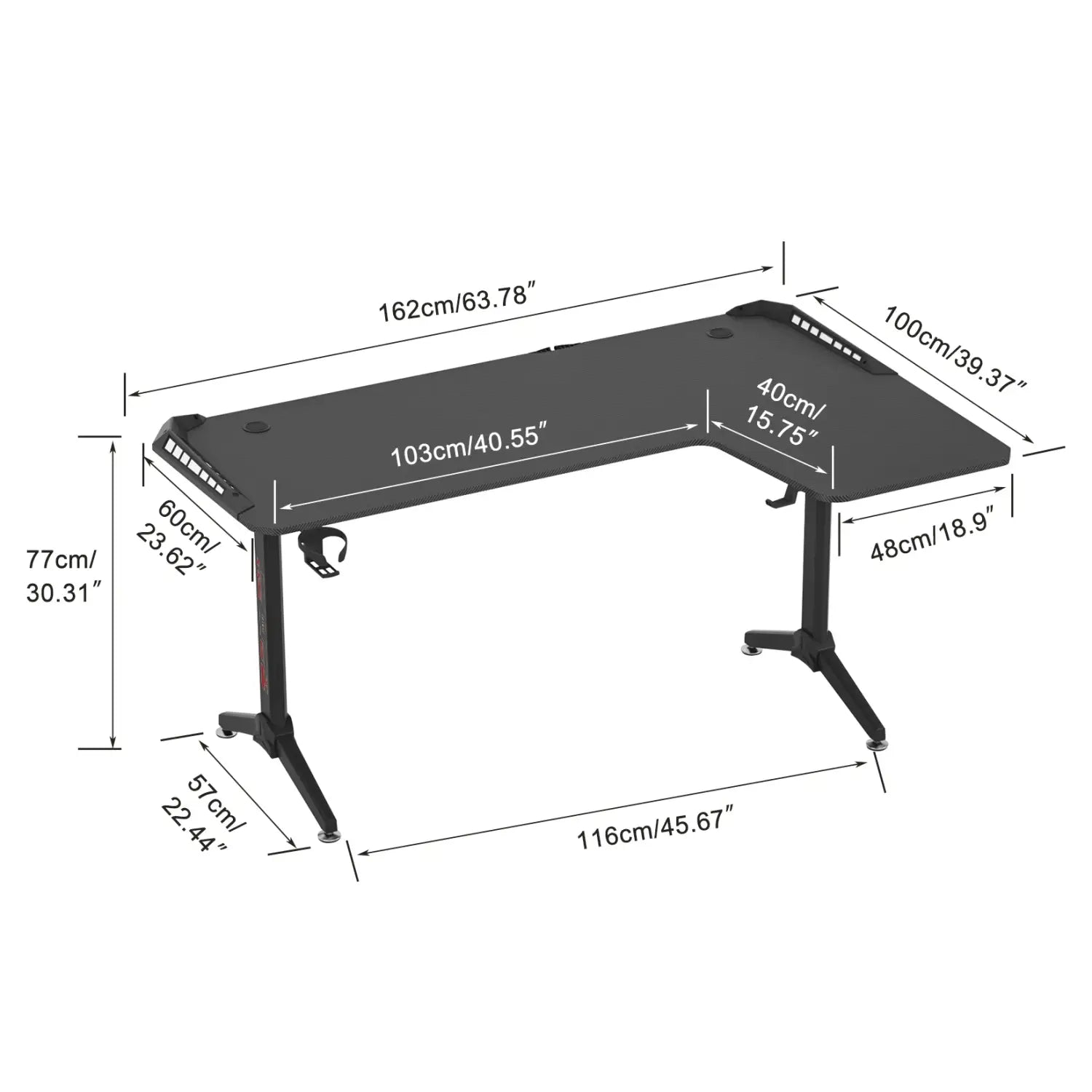 Escritorio grande de pie en forma de L, escritorio para juegos de 60 pulgadas, escritorio de esquina con elevación para sentarse y pararse con luces LED RGB para computadora, oficina en casa