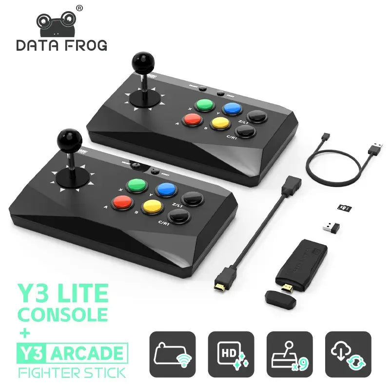 DATA FROG Y3 Arcade 4K Console de videogame com teclado de arcade integrado 20000 jogos Stick para PS1/FC/GBA Retro TV Dendy