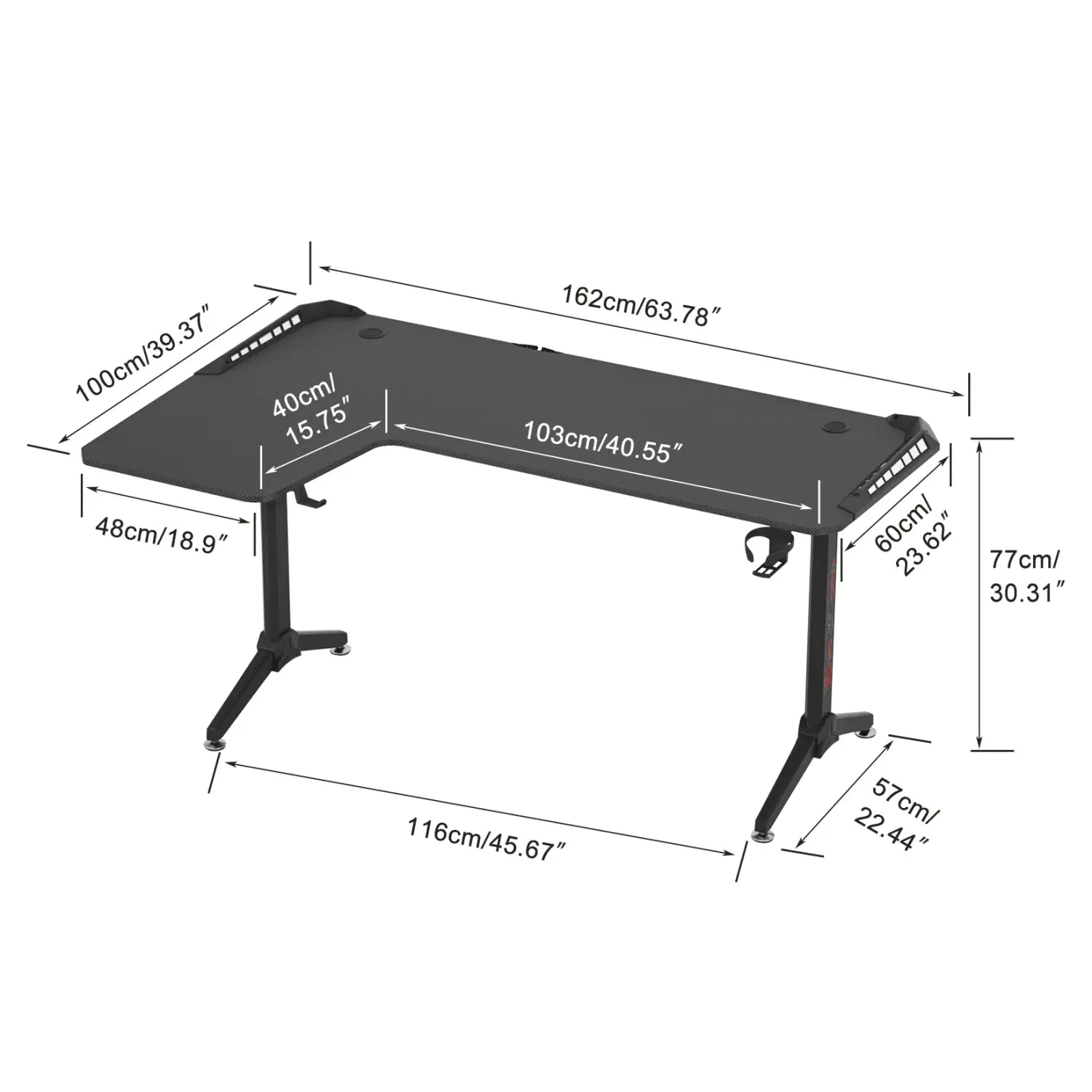 Escritorio grande de pie en forma de L, escritorio para juegos de 60 pulgadas, escritorio de esquina con elevación para sentarse y pararse con luces LED RGB para computadora, oficina en casa