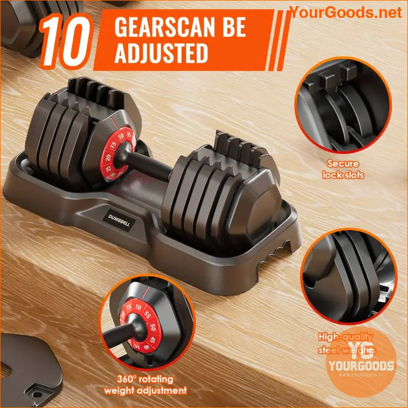 Adjustable 10 Gear 55lb Dumbbell Set with Tray - YourGoods Online Shop