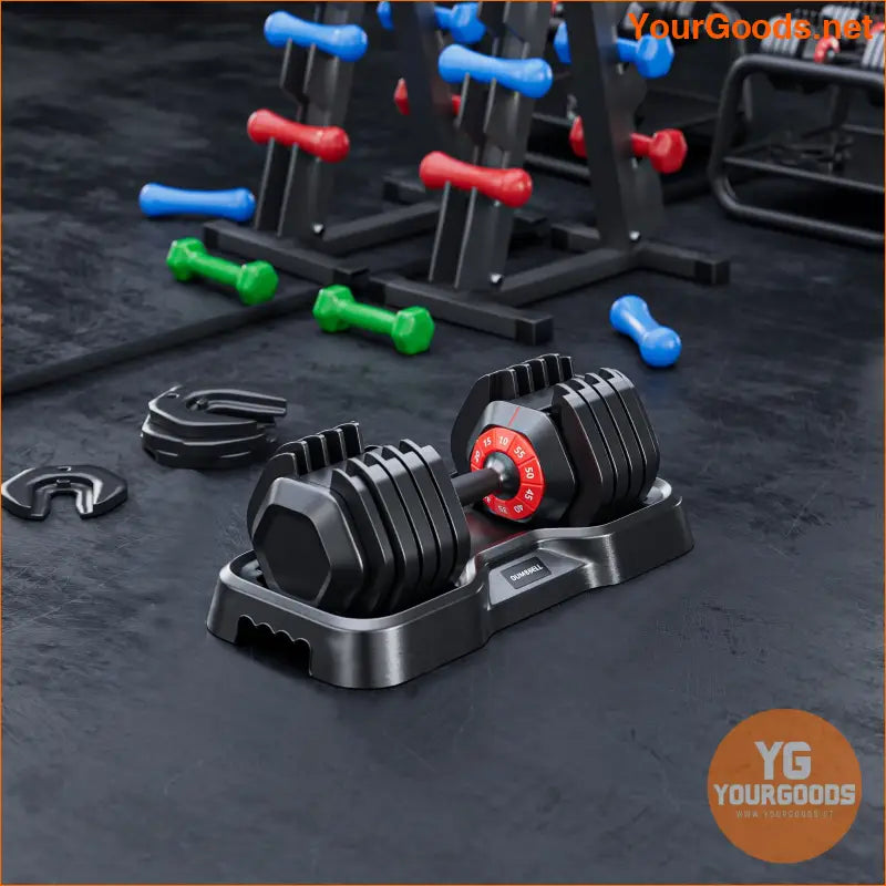 Adjustable 10 Gear 55lb Dumbbell Set with Tray - YourGoods Online Shop