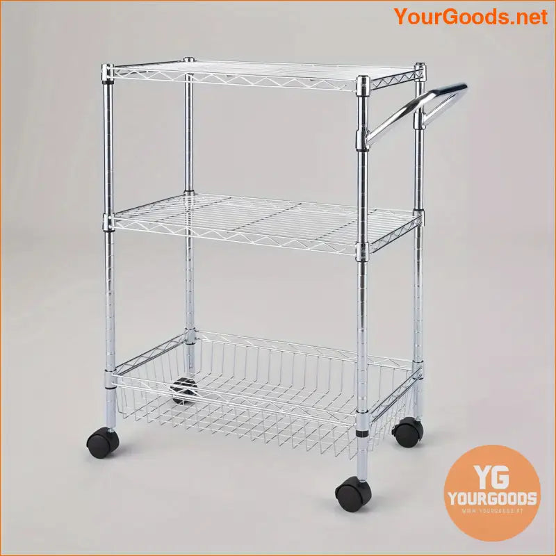 Adjustable 3 Tier Chrome Utility Cart with Wheels - Kitchen Storage Shelves - YourGoods Online Shop