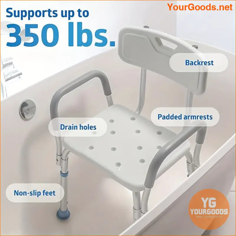 Adjustable Non Slip Shower Chair with Upholstered Armrests Back - YourGoods Online Shop