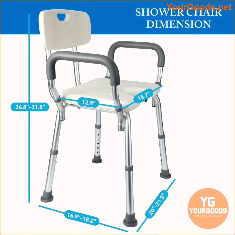 Adjustable White Bath Chair with Armrests 350 lb Capacity - YourGoods Online Shop