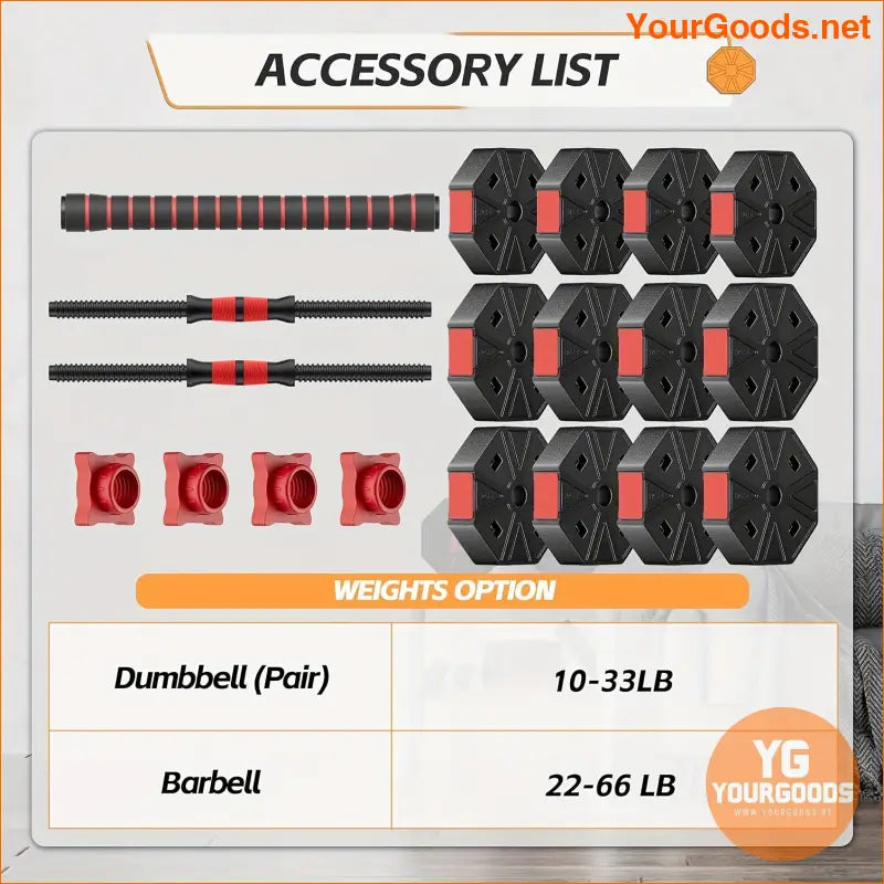 ARVAKOR 66LB Adjustable Dumbbell Barbell Set Red - YourGoods Online Shop